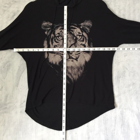 Rebel Sugar Tiger Graphic Hoodie XS Lightweight Black Hi-low Hem - Picture 8 of 11
